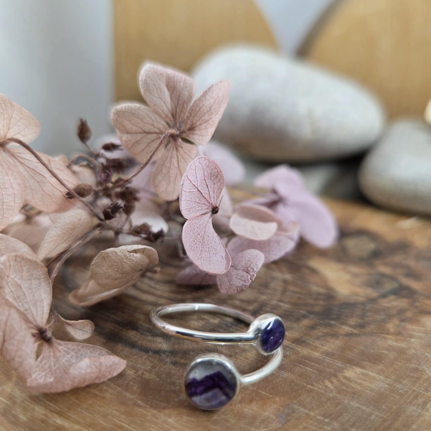 Sterling Silver Blue John Adjustable Ring: 6mm & 4mm Stones Jones Stones