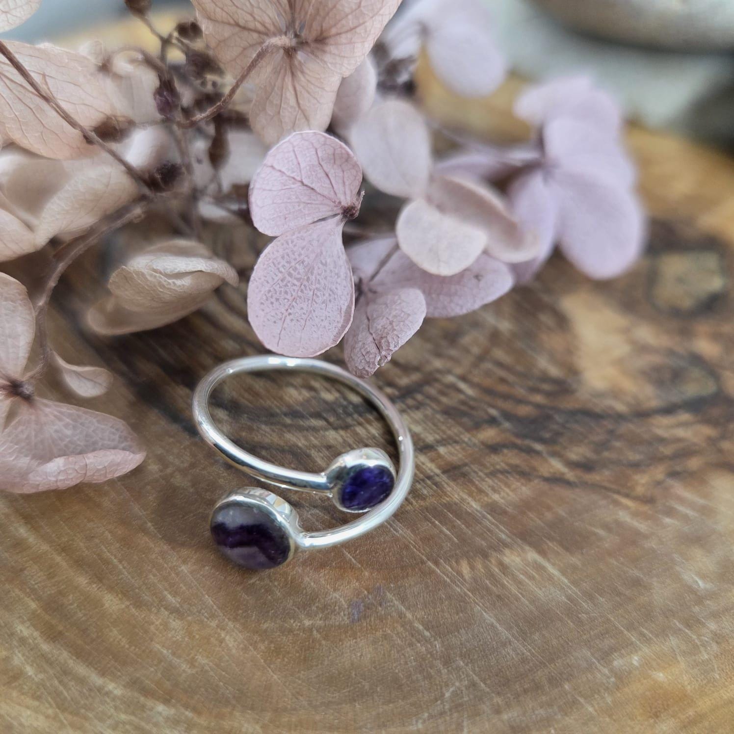 Sterling Silver Blue John Adjustable Ring: 6mm & 4mm Stones Jones Stones
