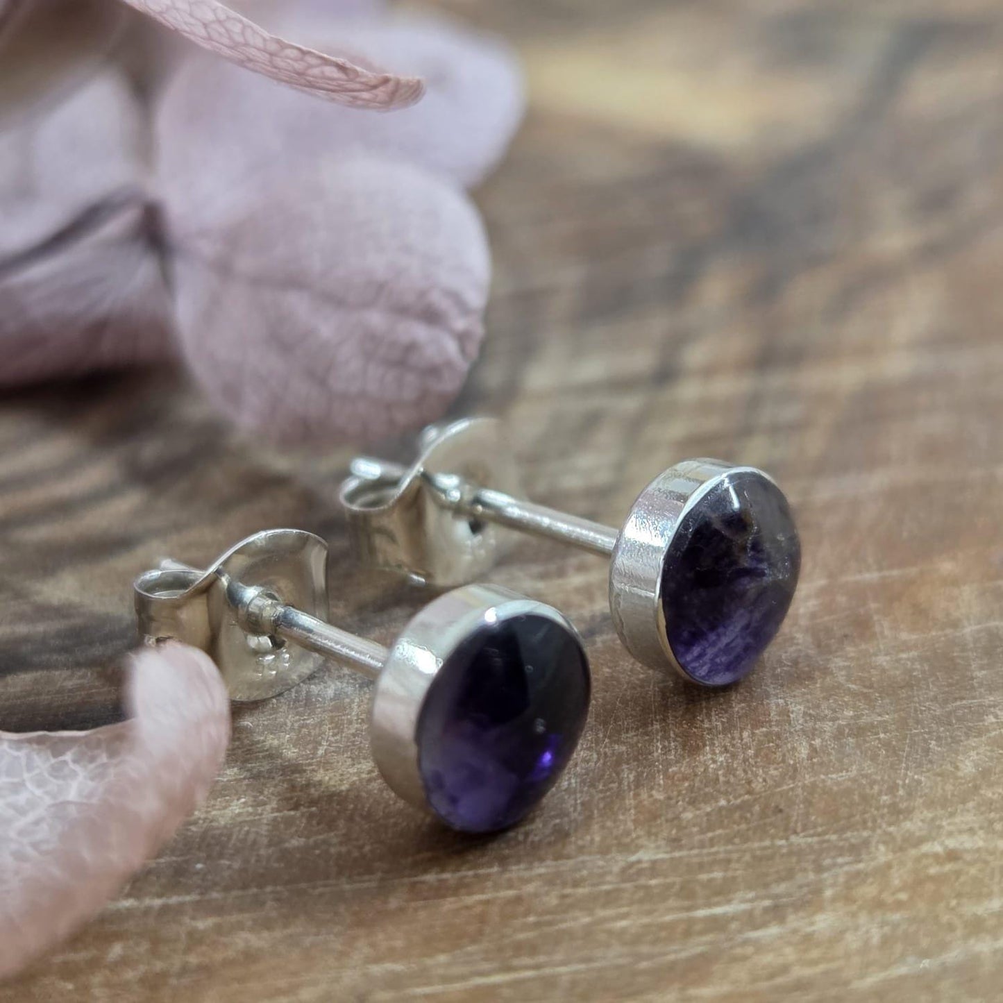 Blue John Stud Earrings: Handmade Sterling Silver Derbyshire Spar Jones Stones