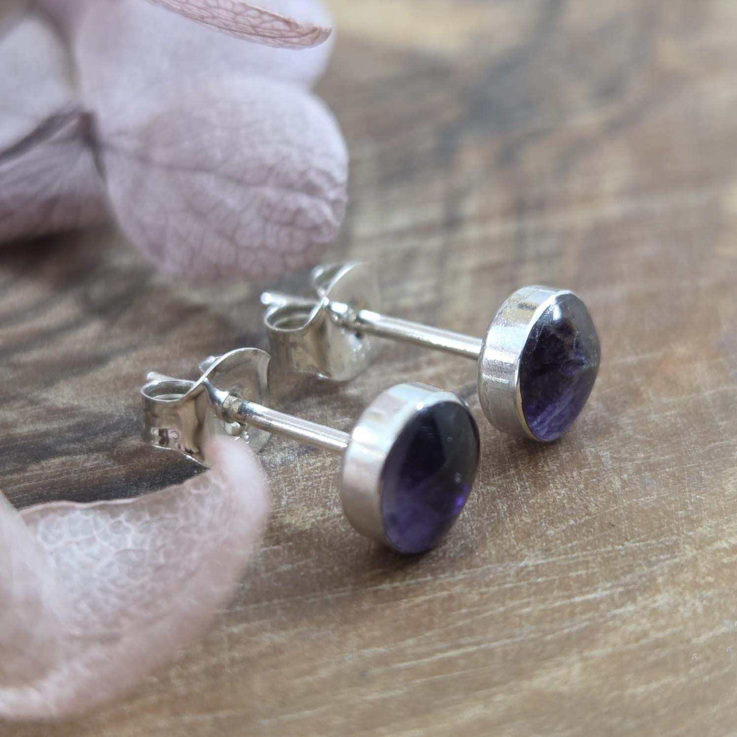 Blue John Stud Earrings: Handmade Sterling Silver Derbyshire Spar Jones Stones