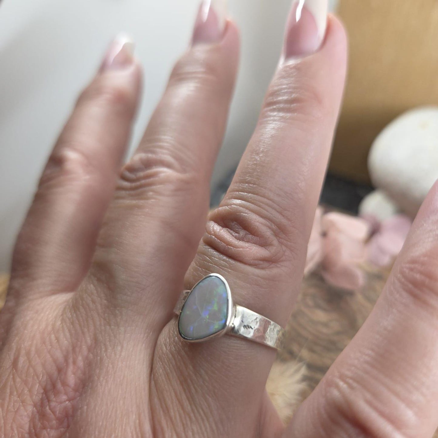 Handmade Australian Opal Ring: Sterling Silver, Size T Jones Stones