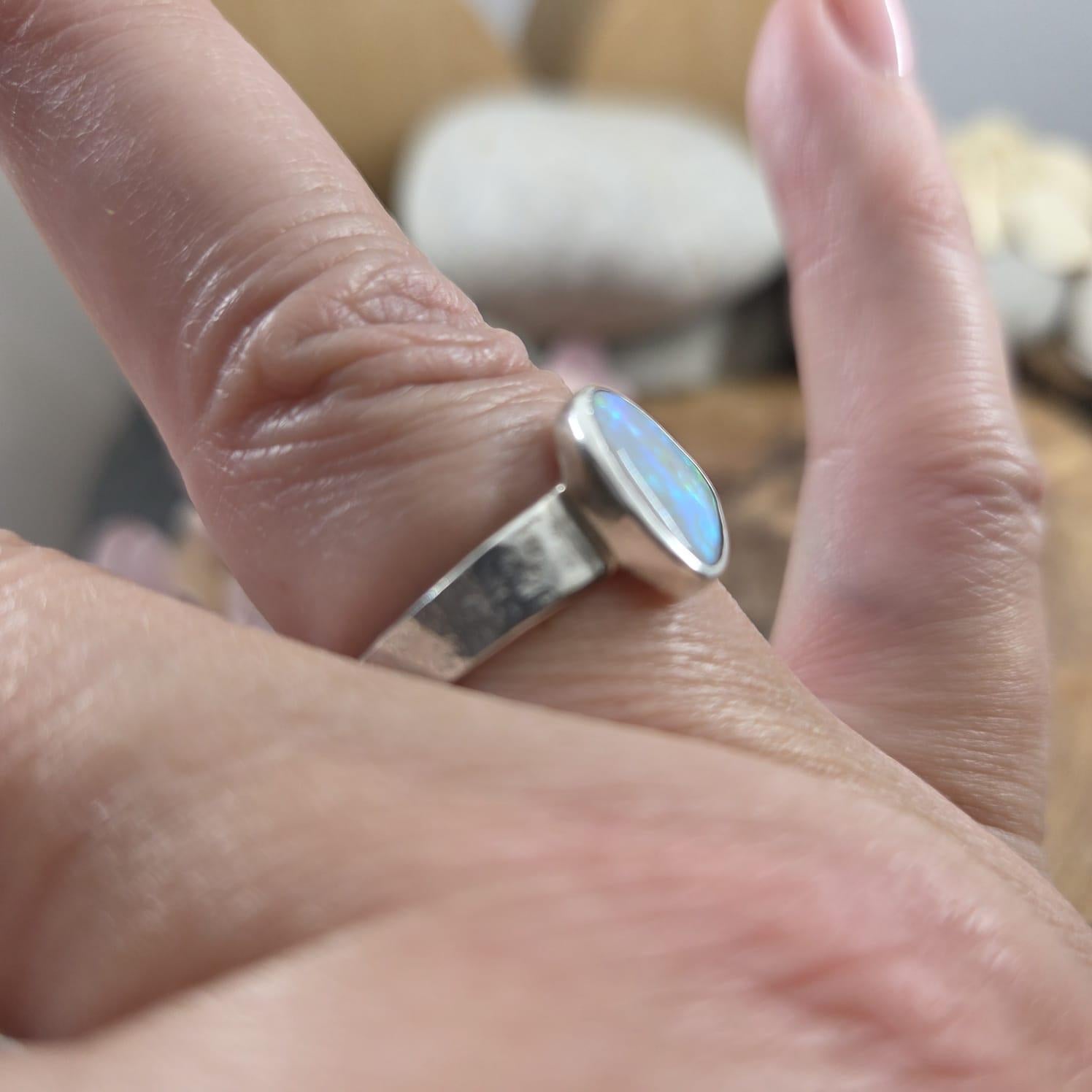 Handmade Australian Opal Ring: Sterling Silver, Size T Jones Stones