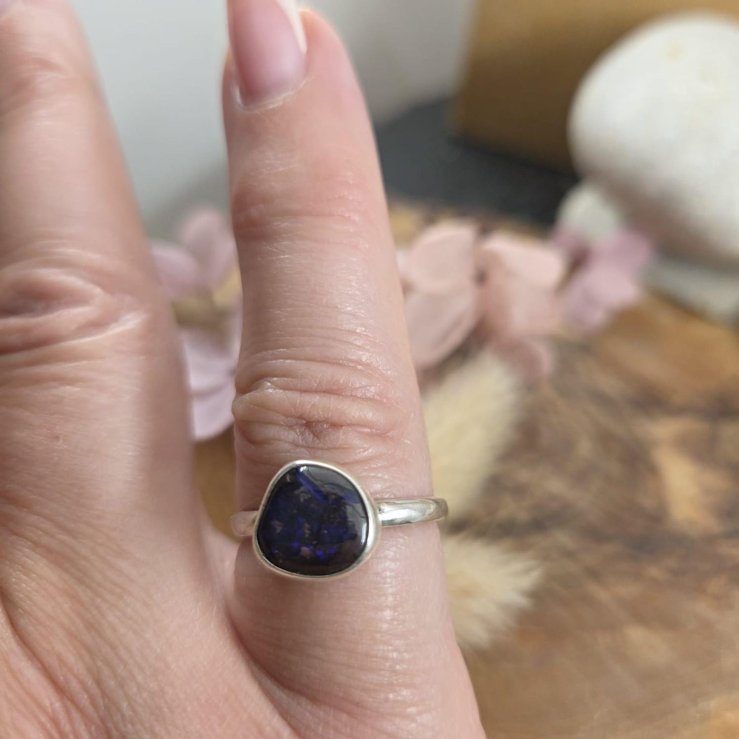 Australian Boulder Opal Sterling Silver Ring - Size P Jones Stones