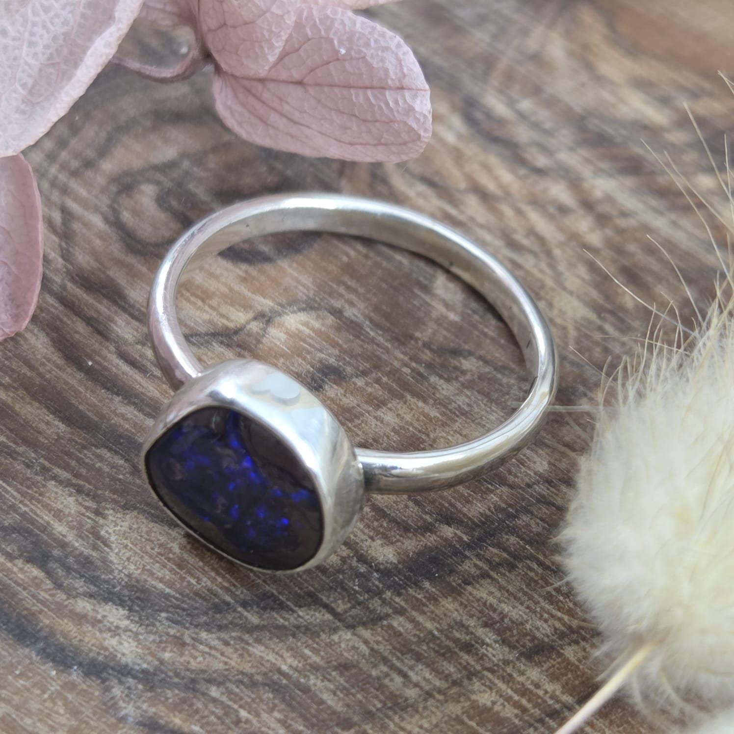 Australian Boulder Opal Sterling Silver Ring - Size P Jones Stones