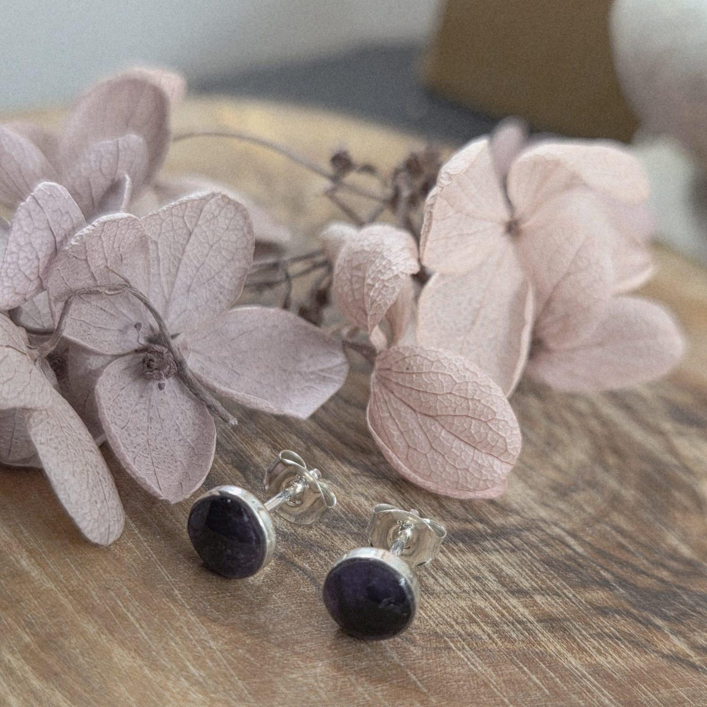 Handmade Blue John Stud Earrings: Sterling Silver, Derbyshire Stone Jones Stones