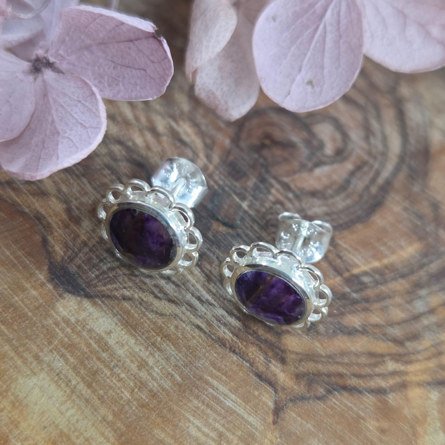 Blue John Stud Earrings: Sterling Silver, Handmade Derbyshire Jewellery Jones Stones