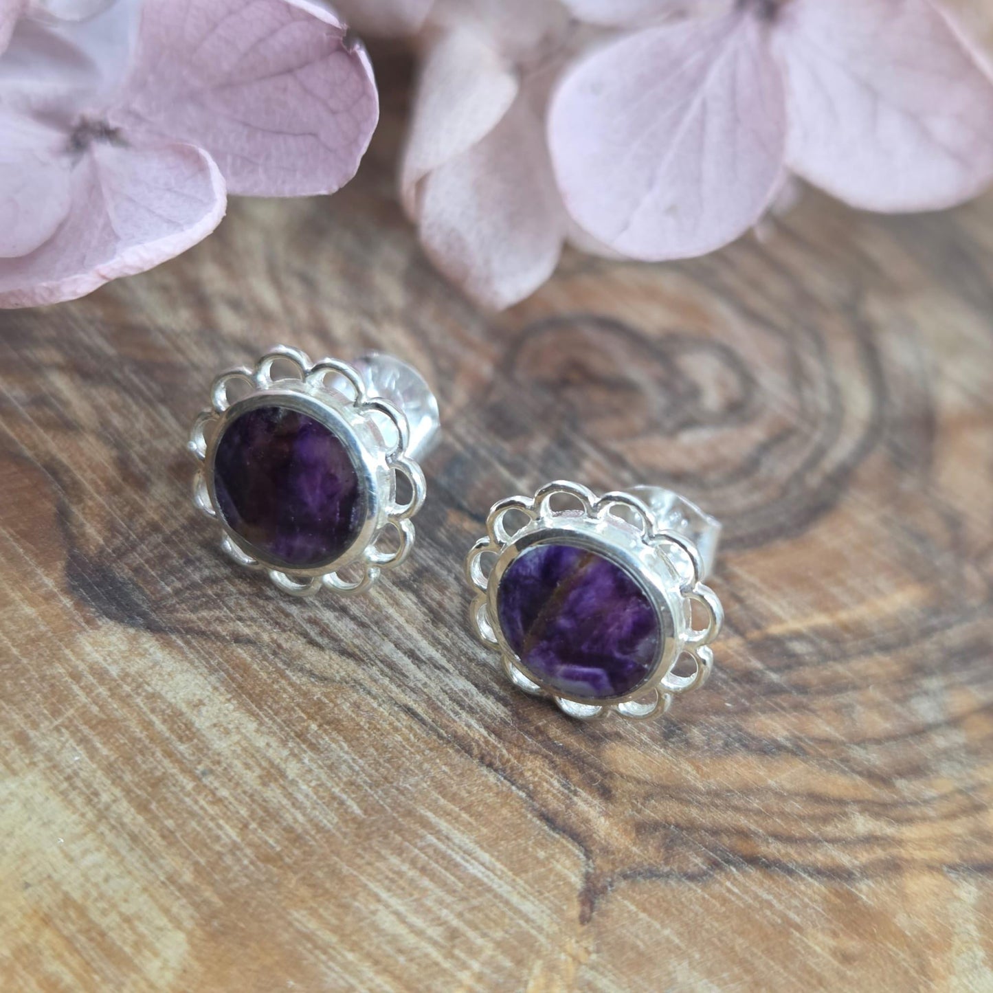 Blue John Stud Earrings: Sterling Silver, Handmade Derbyshire Jewellery Jones Stones