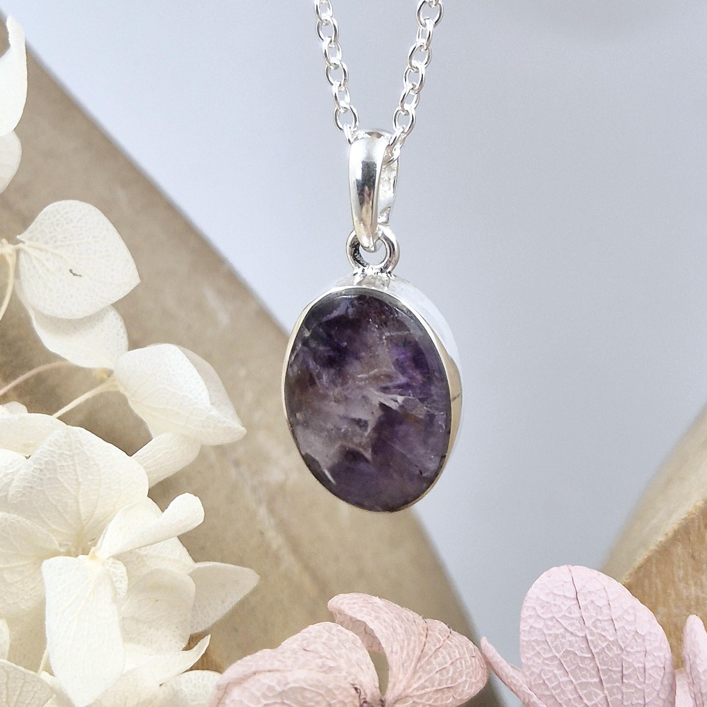 Sterling Silver Amethyst Pendant Oval Shape Jones Stones