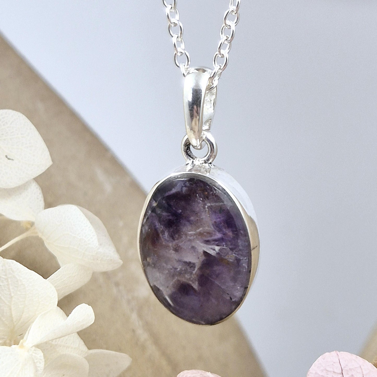 Sterling Silver Amethyst Pendant Oval Shape Jones Stones