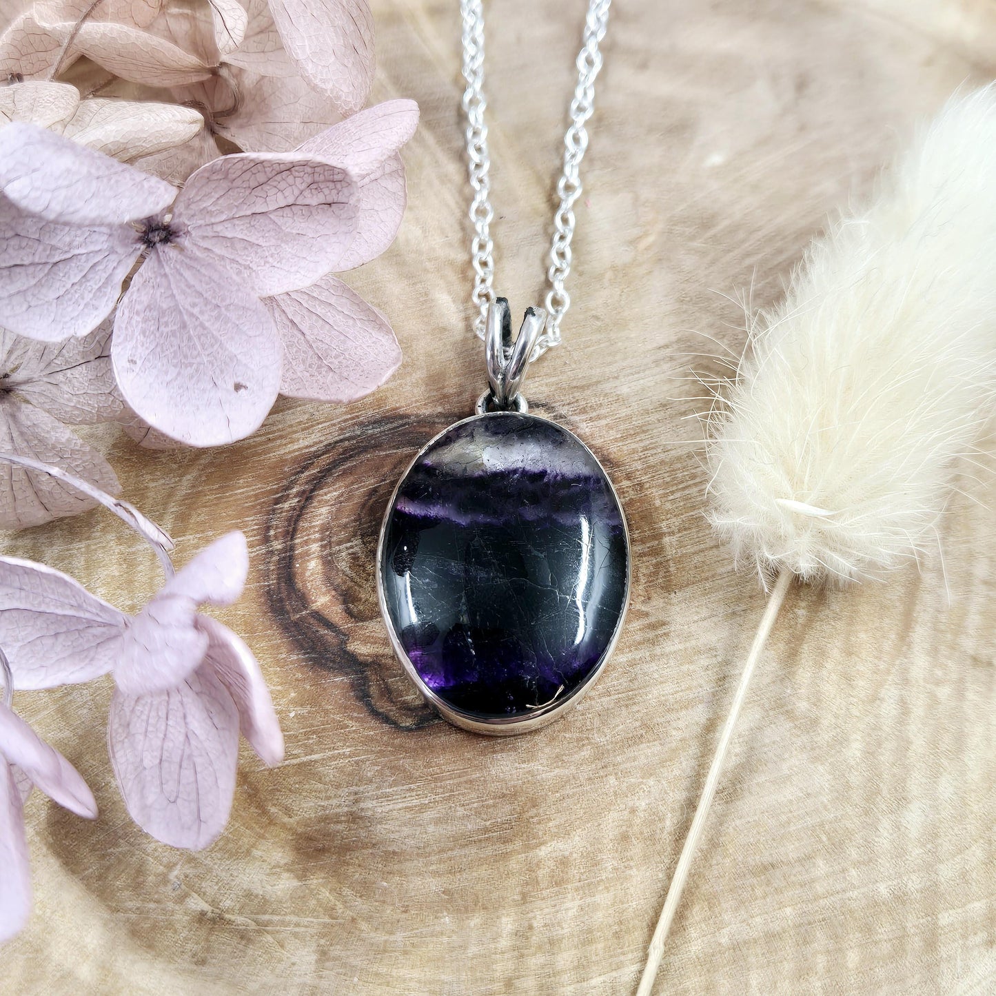 Blue John Sterling Silver Pendant: Oval Derbyshire Spar Necklace Jones Stones