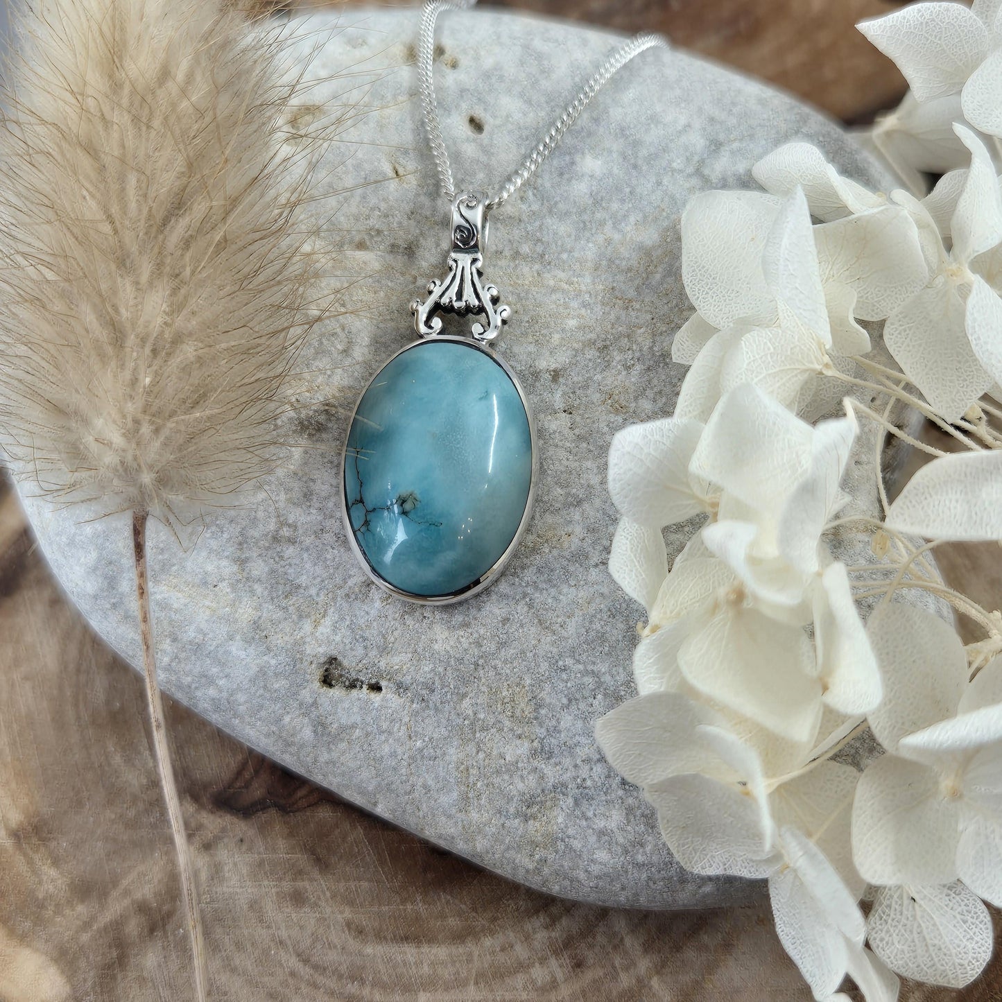 Handmade Turquoise Pendant: Sterling Silver Necklace, Derbyshire Jewellery Jones Stones