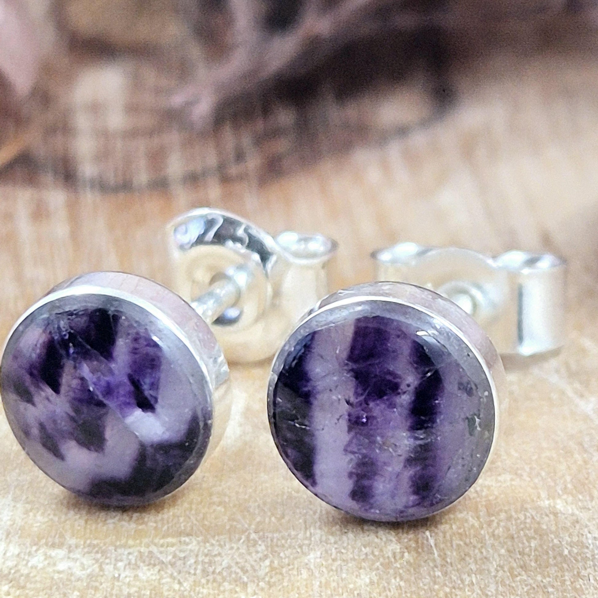 Blue John Stud Earrings: Handmade Sterling Silver 6mm Derbyshire Spar Jones Stones