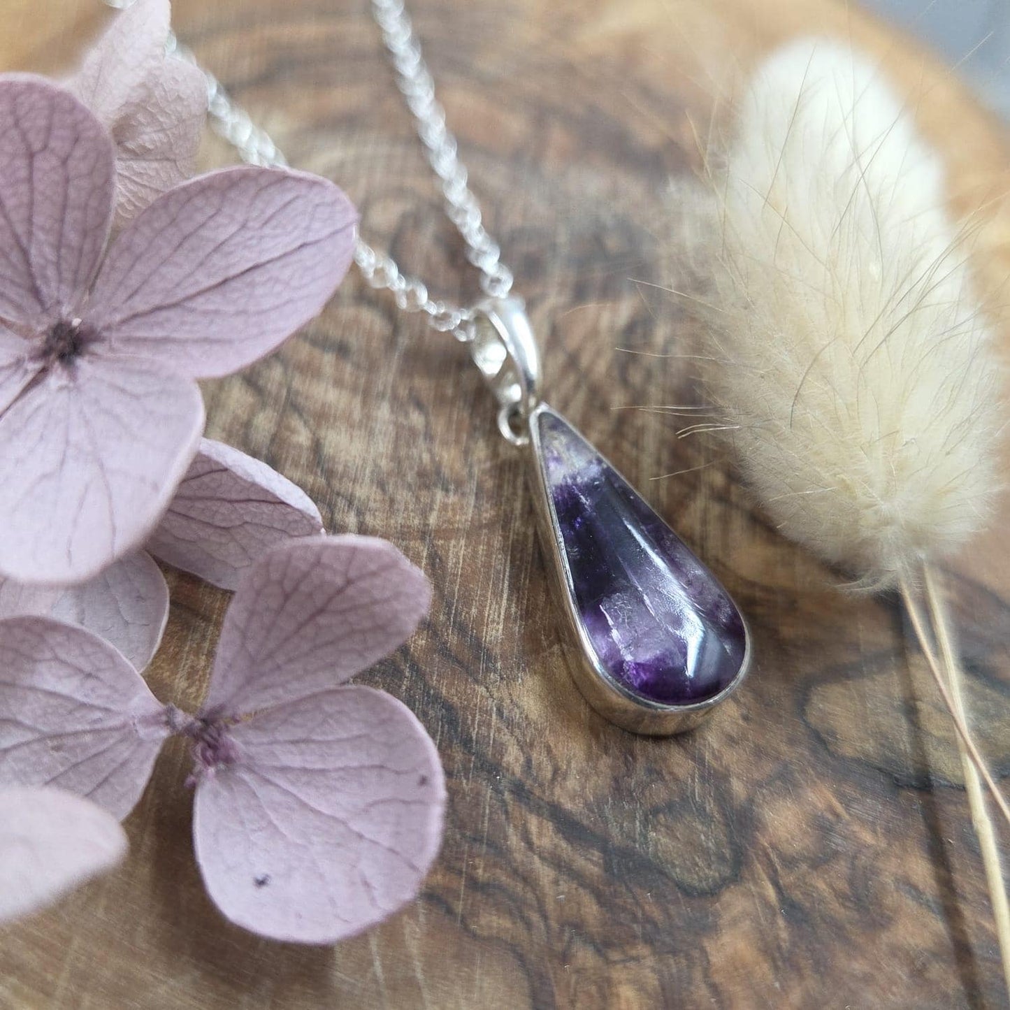 Teardrop Blue John Pendant: Sterling Silver Derbyshire Fluorite Necklace Jones Stones