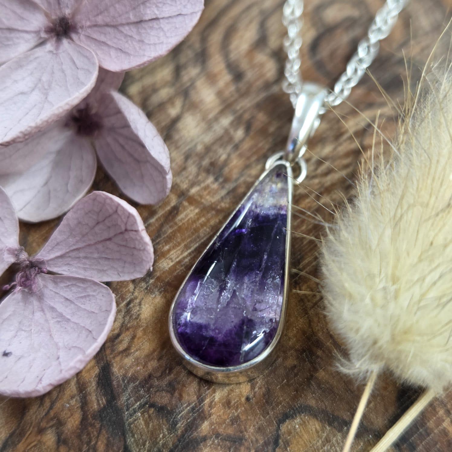 Teardrop Blue John Pendant: Sterling Silver Derbyshire Fluorite Necklace Jones Stones