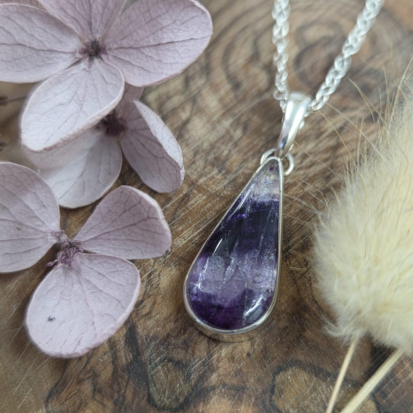 Teardrop Blue John Pendant: Sterling Silver Derbyshire Fluorite Necklace Jones Stones