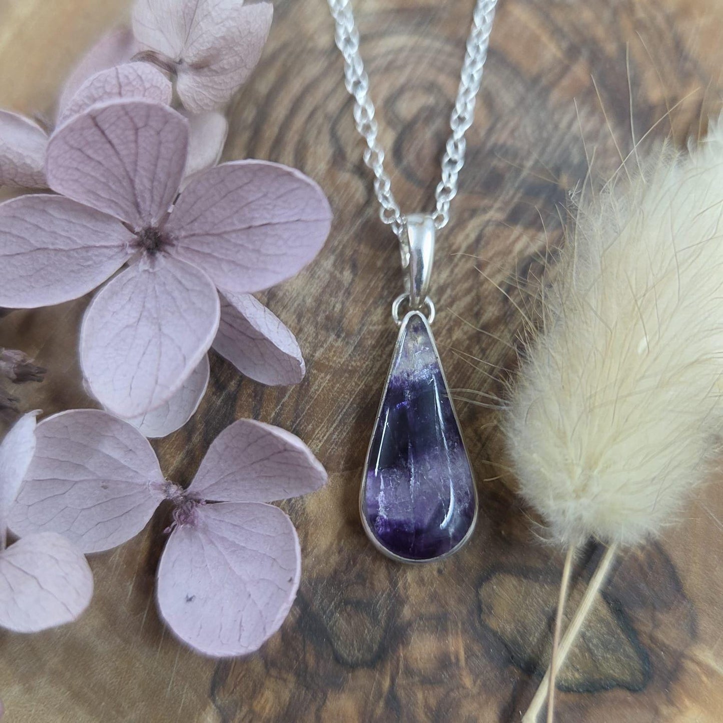 Teardrop Blue John Pendant: Sterling Silver Derbyshire Fluorite Necklace Jones Stones