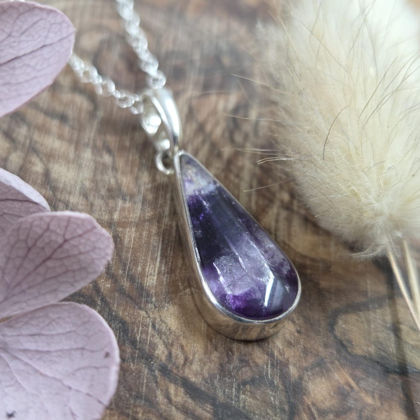 Teardrop Blue John Pendant: Sterling Silver Derbyshire Fluorite Necklace Jones Stones