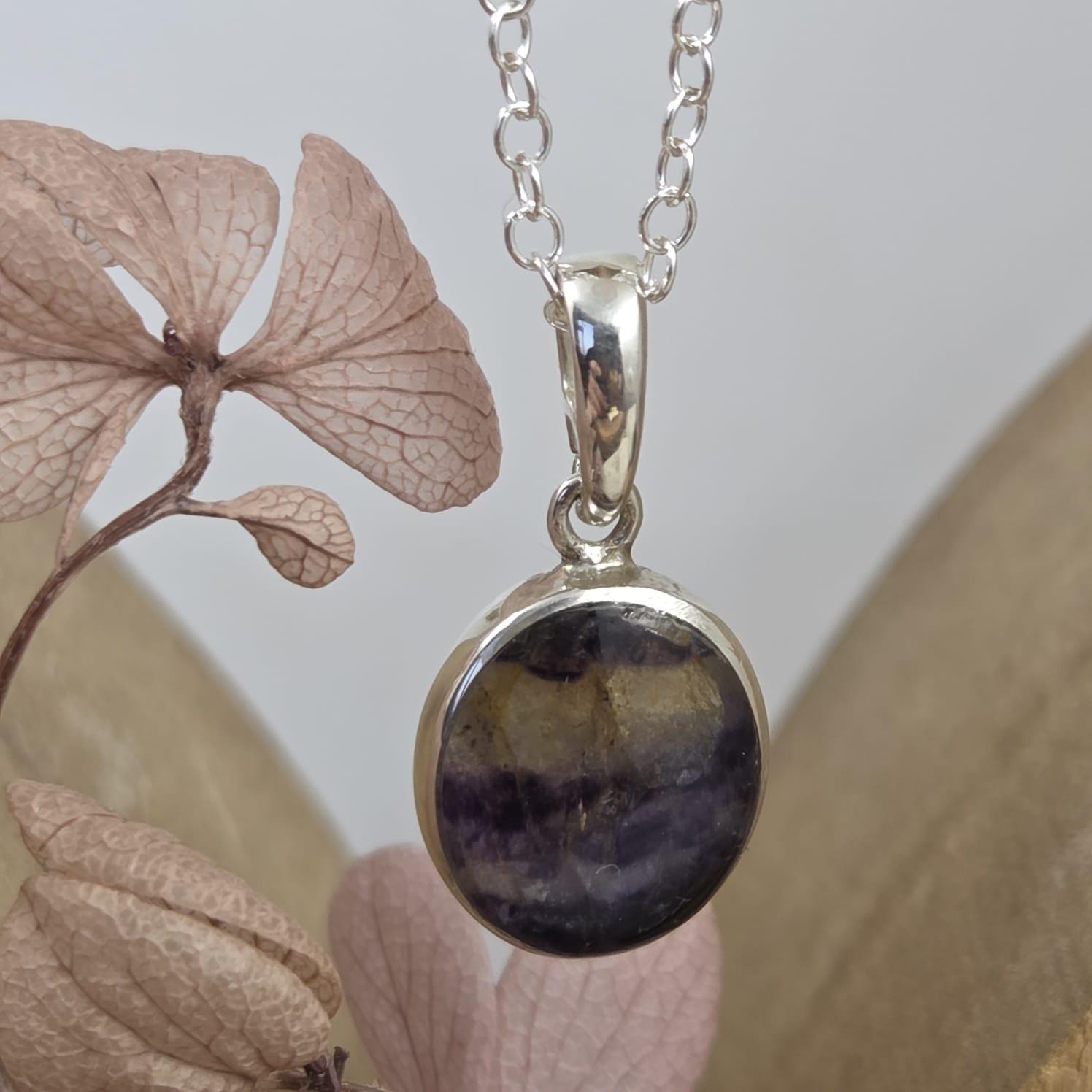 Blue John Pendant: Sterling Silver Derbyshire Fluorite Necklace Jones Stones