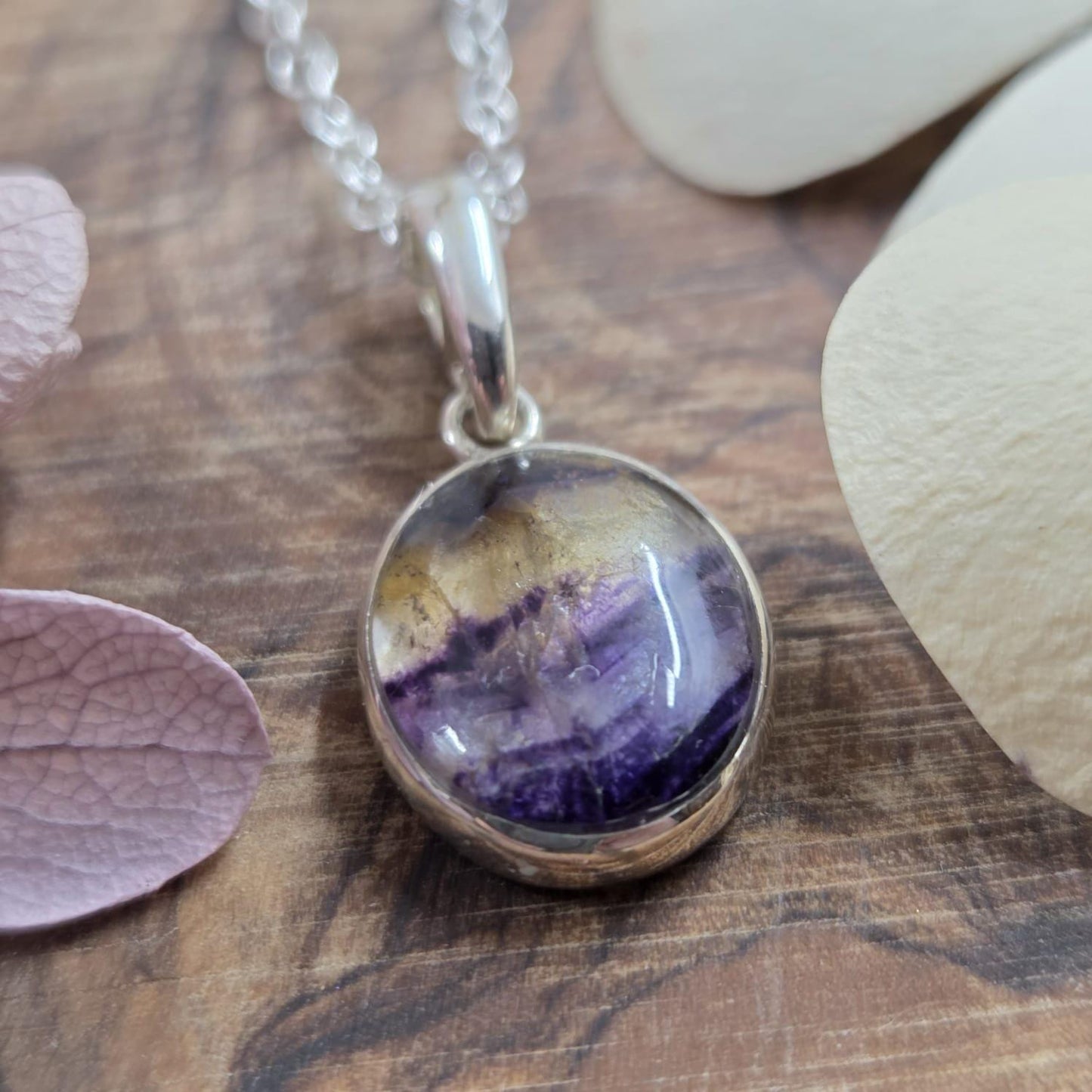 Blue John Pendant: Sterling Silver Derbyshire Fluorite Necklace Jones Stones