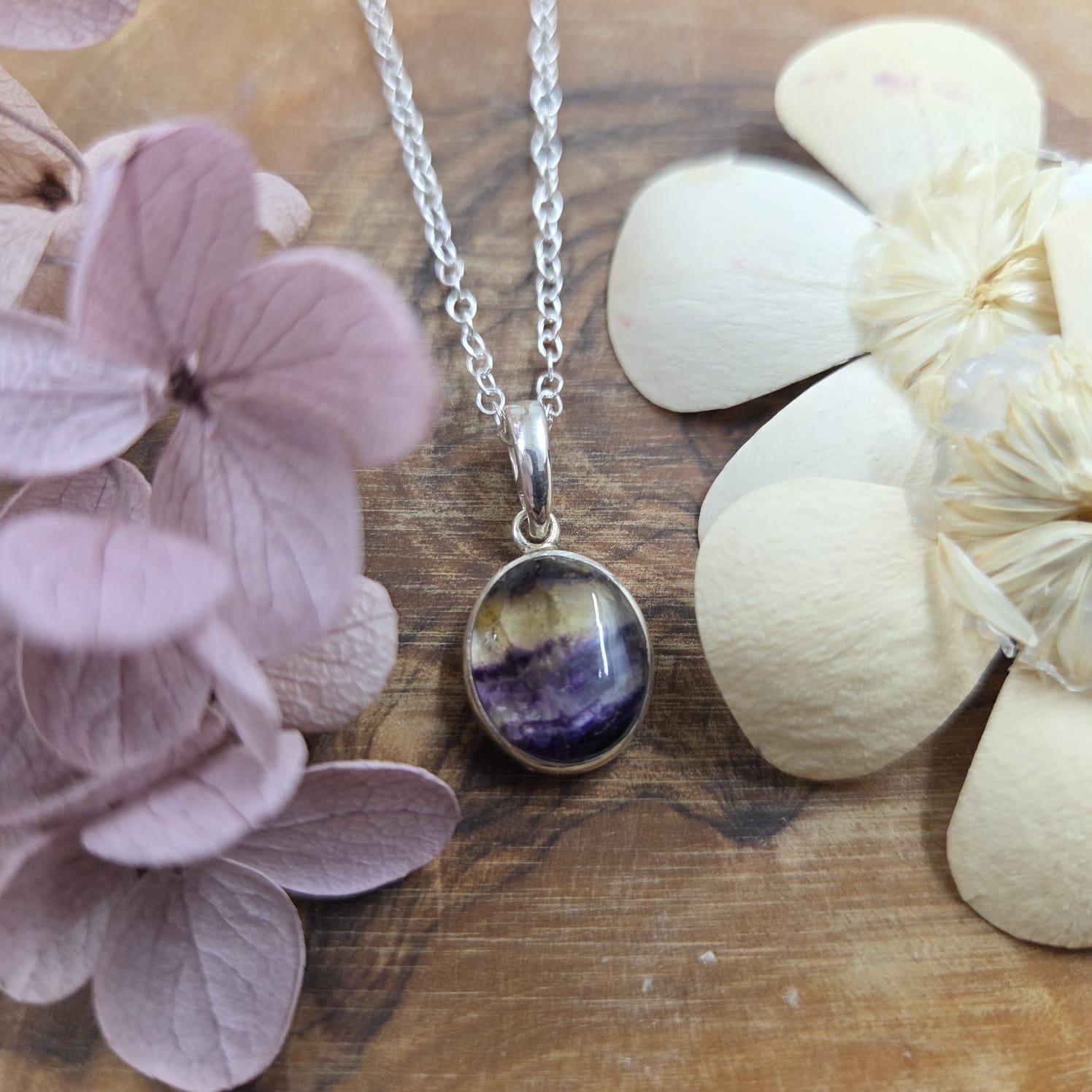 Blue John Pendant: Sterling Silver Derbyshire Fluorite Necklace Jones Stones