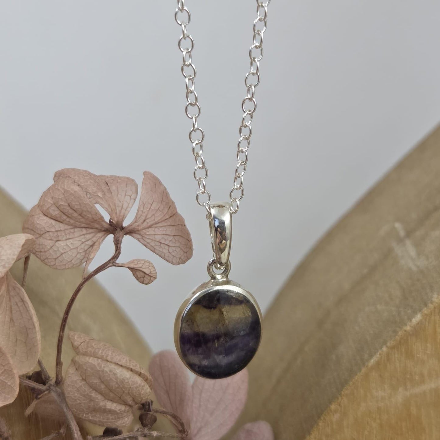 Blue John Pendant: Sterling Silver Derbyshire Fluorite Necklace Jones Stones