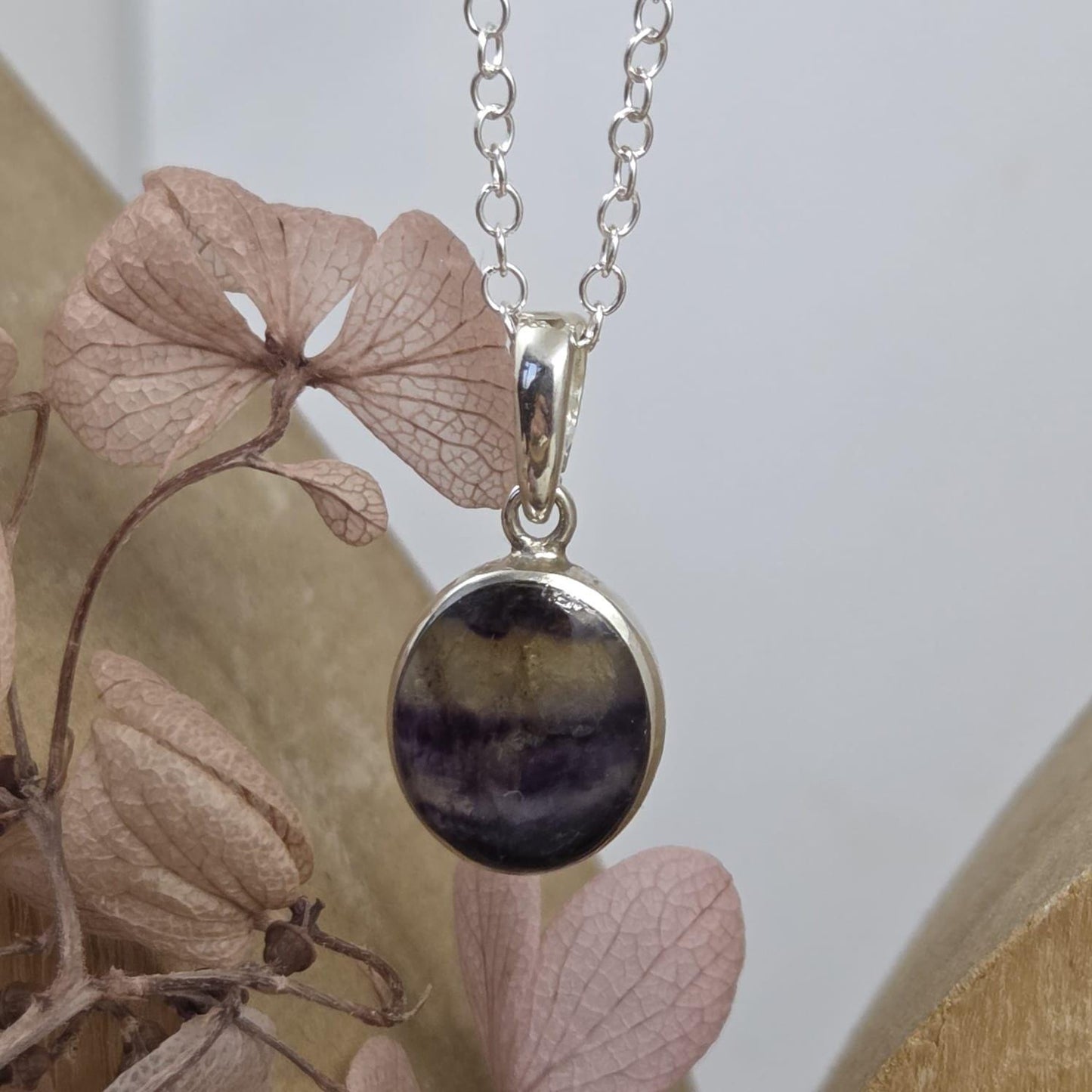 Blue John Pendant: Sterling Silver Derbyshire Fluorite Necklace Jones Stones