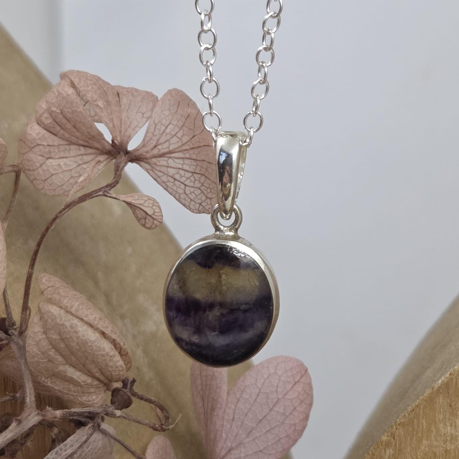 Blue John Pendant: Sterling Silver Derbyshire Fluorite Necklace Jones Stones