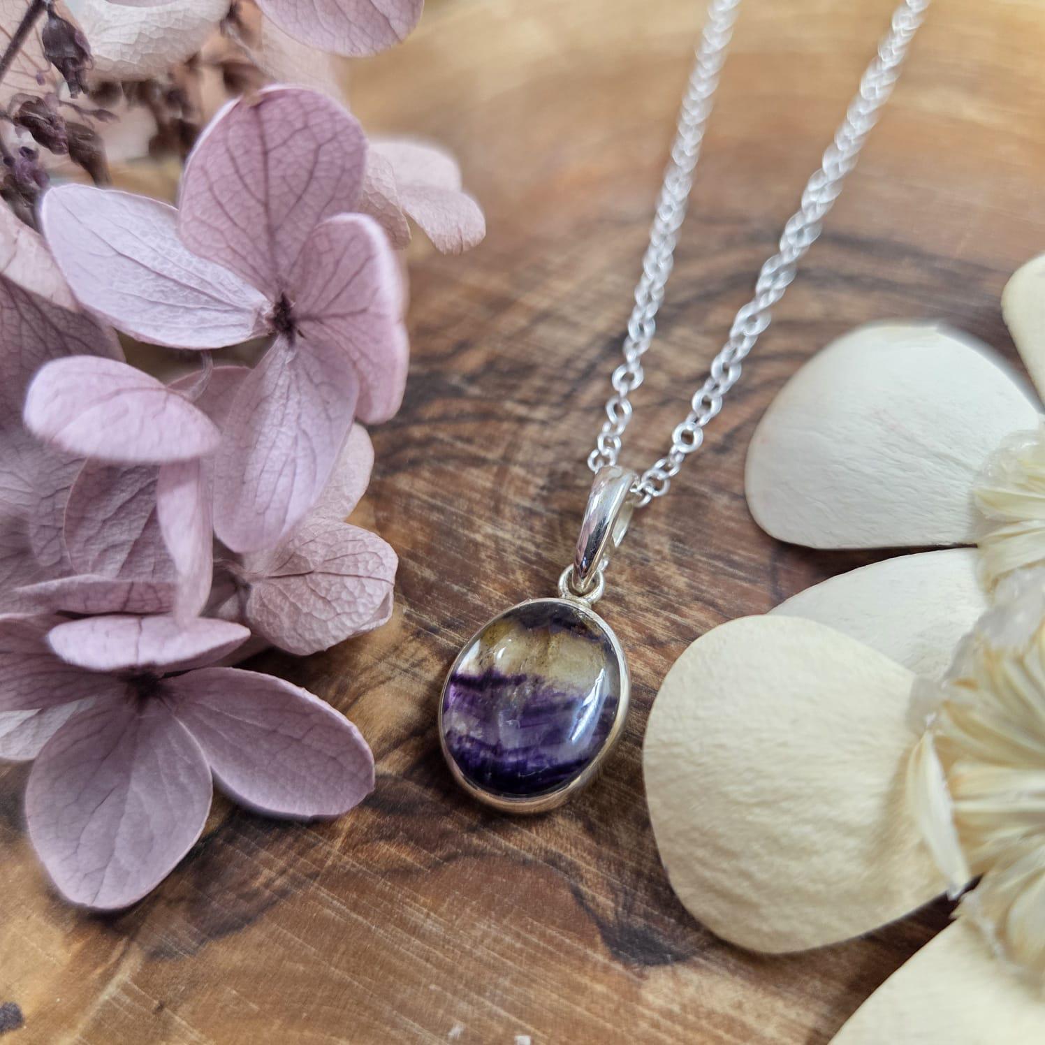 Blue John Pendant: Sterling Silver Derbyshire Fluorite Necklace Jones Stones