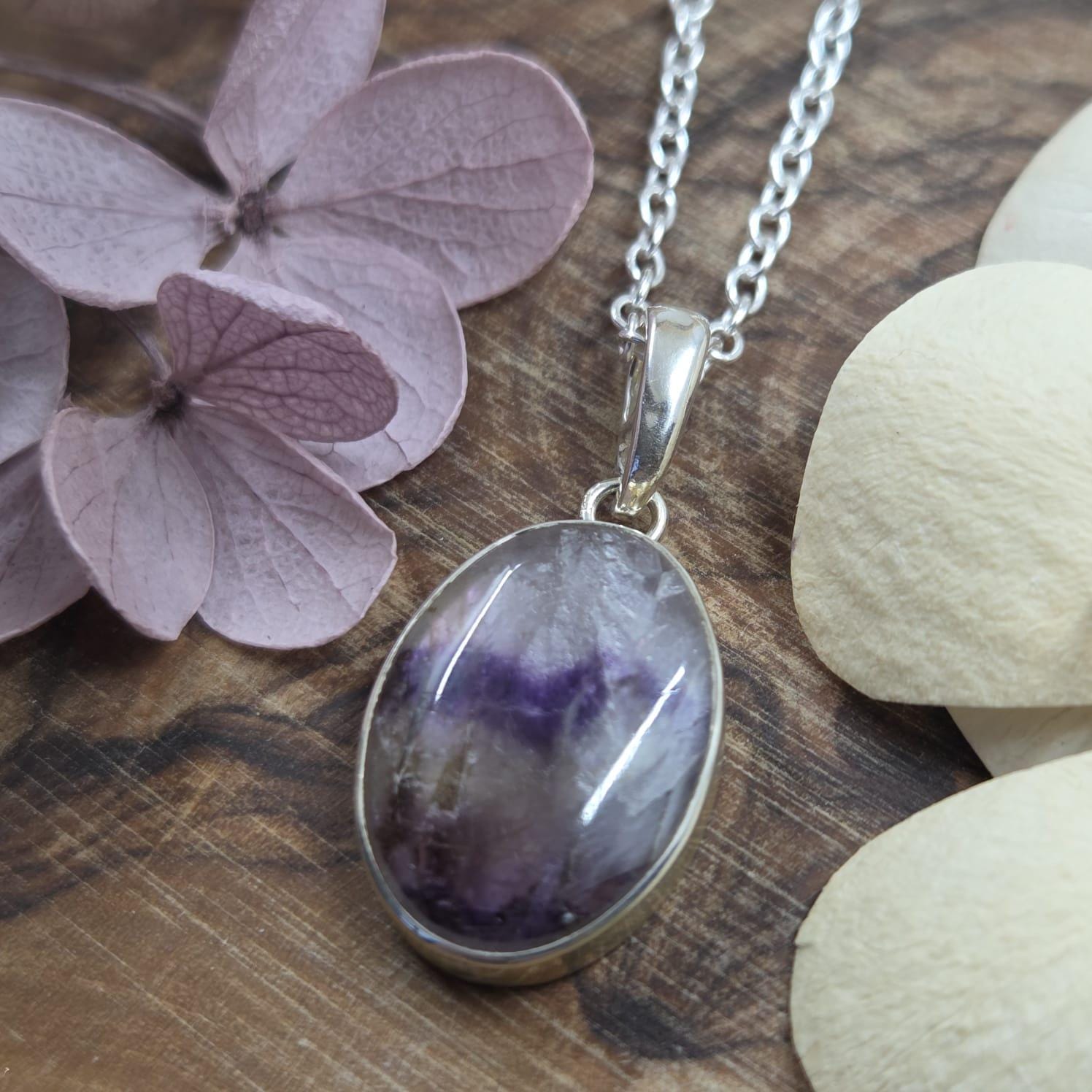 Blue John Pendant: Oval Sterling Silver Necklace, Derbyshire Spar Jones Stones