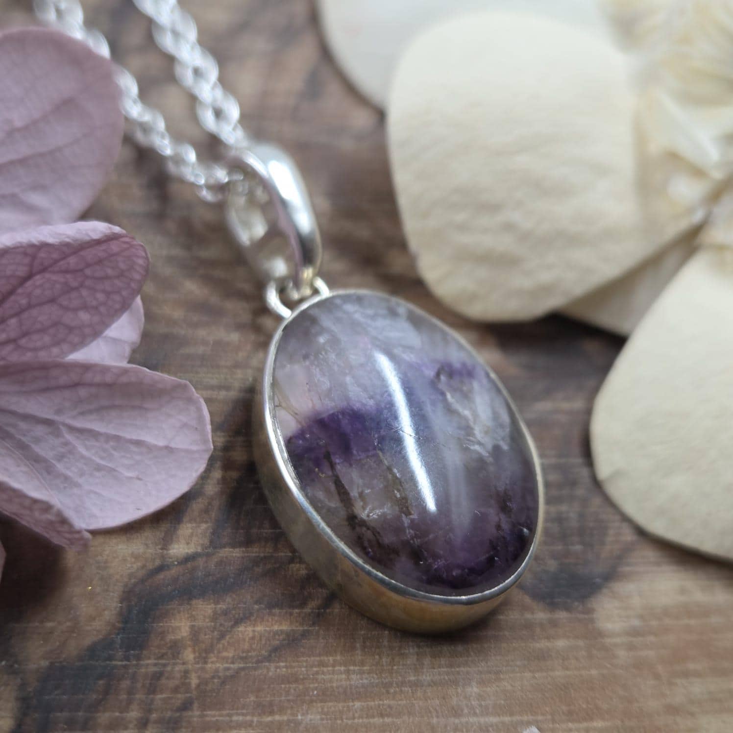 Blue John Pendant: Oval Sterling Silver Necklace, Derbyshire Spar Jones Stones