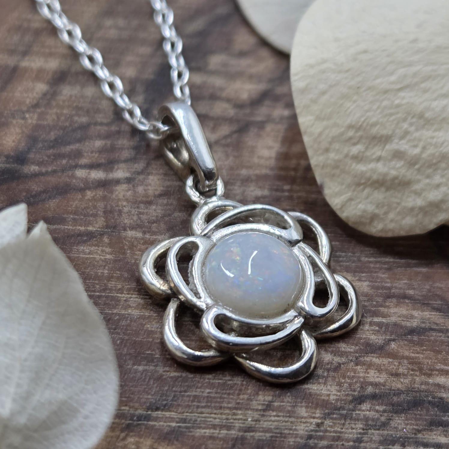 Coober Pedy Opal Pendant: Sterling Silver Flower, 18" Chain Jones Stones