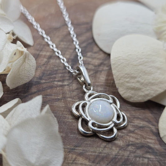 Coober Pedy Opal Pendant: Sterling Silver Flower, 18" Chain Jones Stones