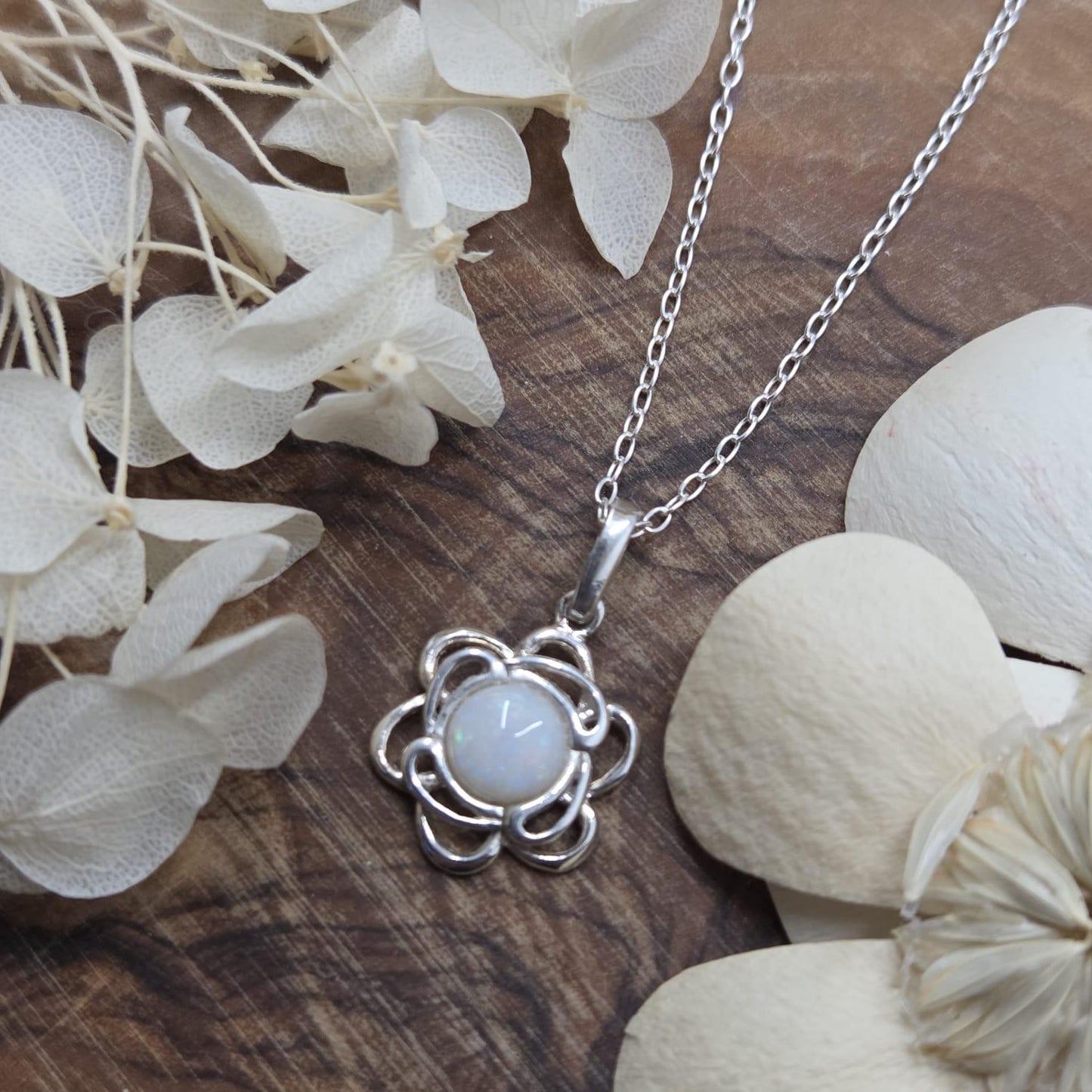 Coober Pedy Opal Pendant: Sterling Silver Flower, 18" Chain Jones Stones