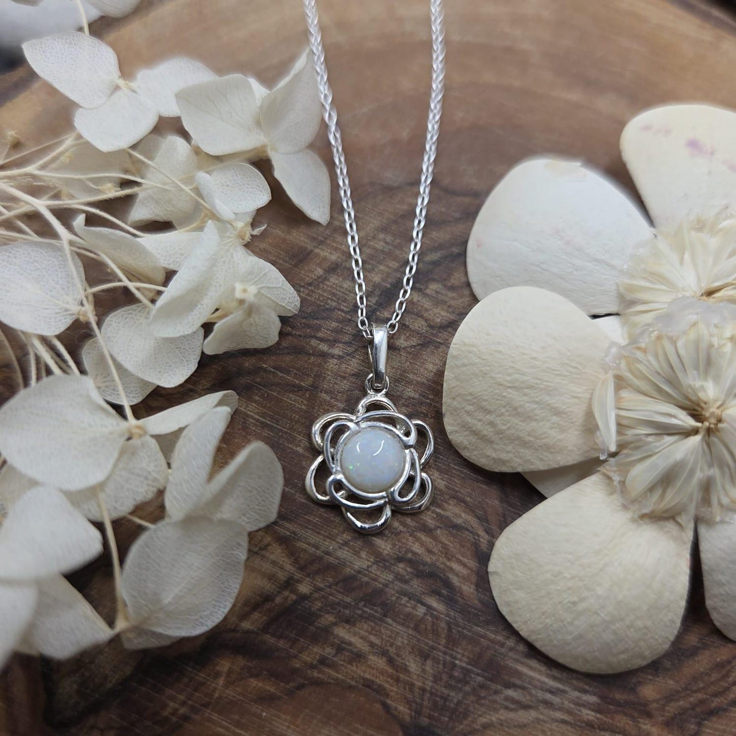 Coober Pedy Opal Pendant: Sterling Silver Flower, 18" Chain Jones Stones