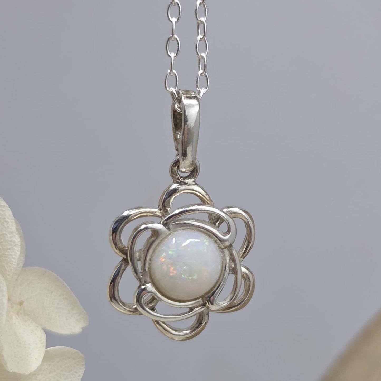 Coober Pedy Opal Pendant: Sterling Silver Flower, 18" Chain Jones Stones