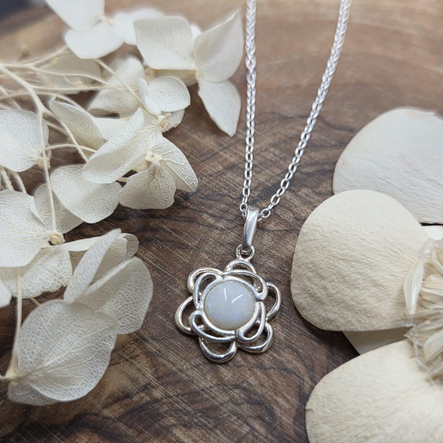 Coober Pedy Opal Pendant: Sterling Silver Flower, 18" Chain Jones Stones