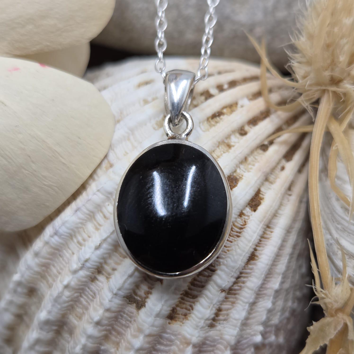 Handmade Whitby Jet Pendant: Sterling Silver Celtic Necklace Jones Stones