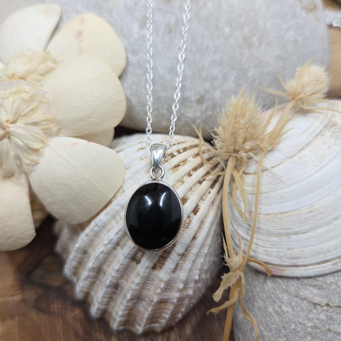 Handmade Whitby Jet Pendant: Sterling Silver Celtic Necklace Jones Stones