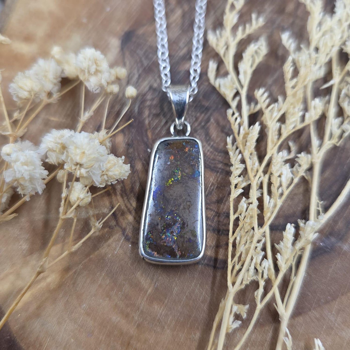 Australian Boulder Opal Pendant: Sterling Silver, Handmade, October Birthstone Jones Stones