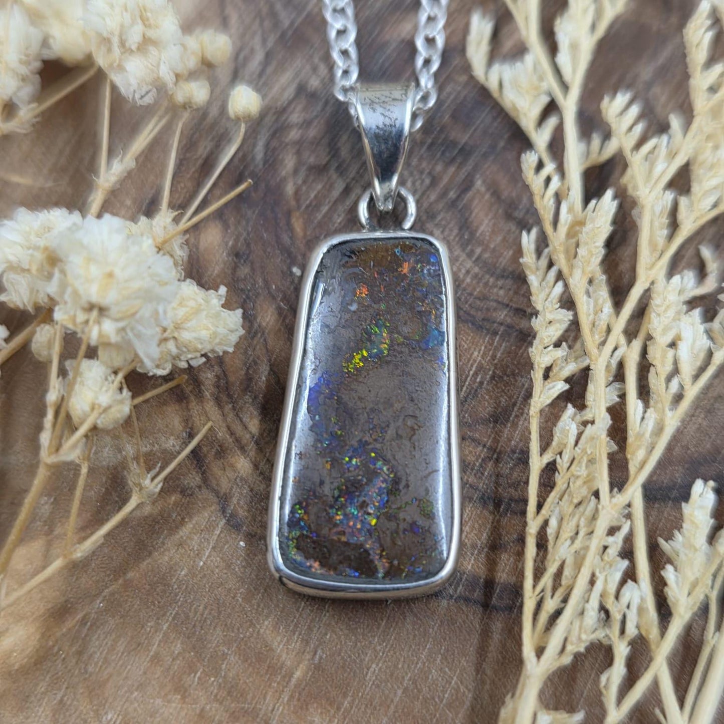 Australian Boulder Opal Pendant: Sterling Silver, Handmade, October Birthstone Jones Stones