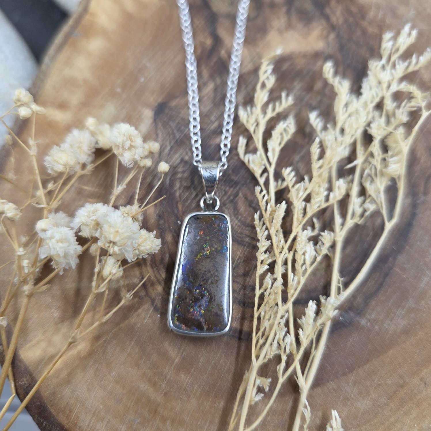 Australian Boulder Opal Pendant: Sterling Silver, Handmade, October Birthstone Jones Stones