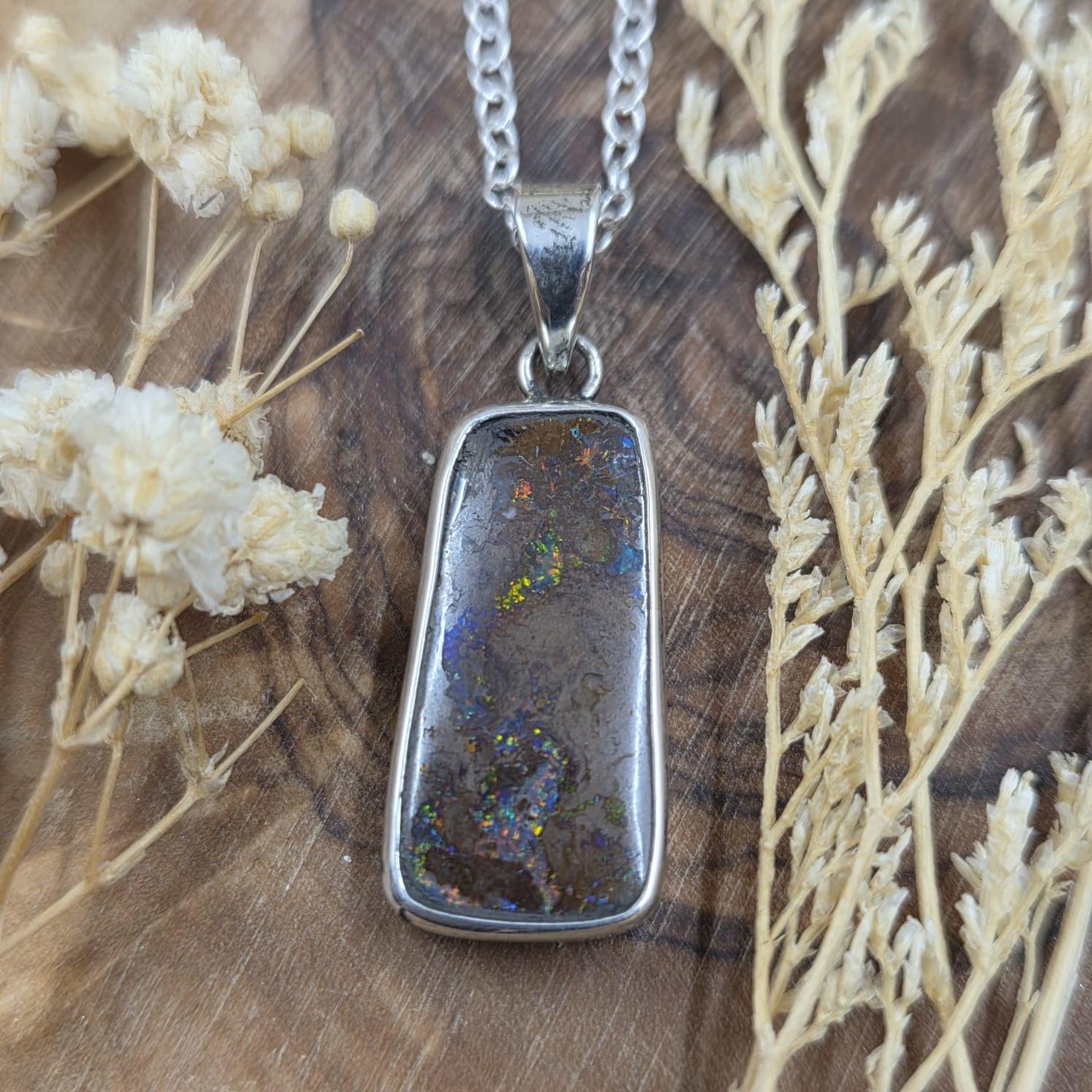 Australian Boulder Opal Pendant: Sterling Silver, Handmade, October Birthstone Jones Stones