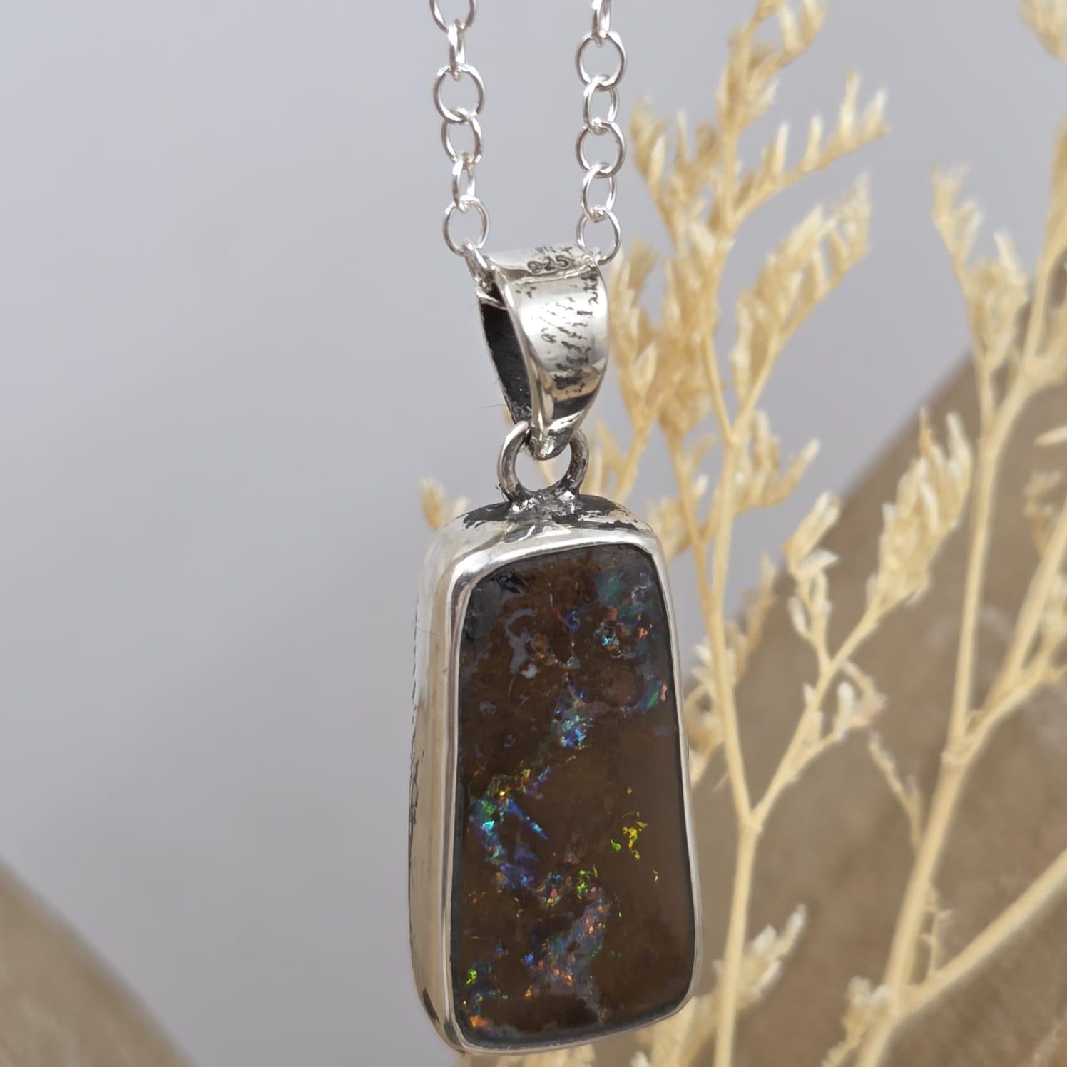 Australian Boulder Opal Pendant: Sterling Silver, Handmade, October Birthstone Jones Stones