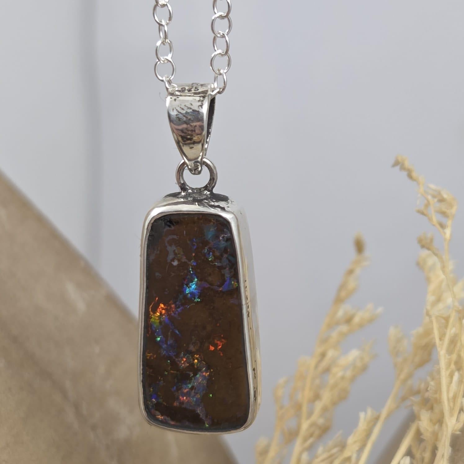 Australian Boulder Opal Pendant: Sterling Silver, Handmade, October Birthstone Jones Stones