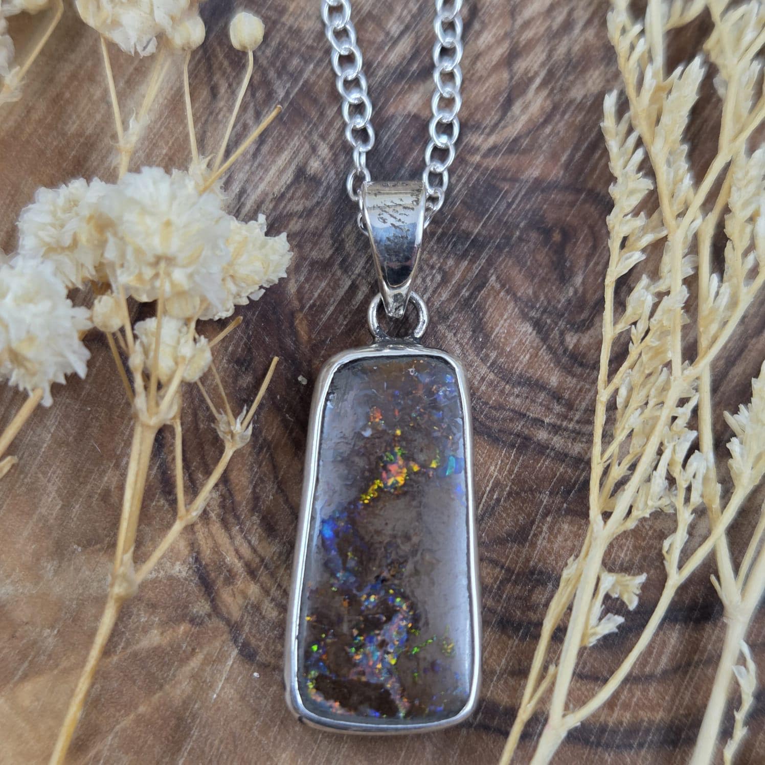 Australian Boulder Opal Pendant: Sterling Silver, Handmade, October Birthstone Jones Stones