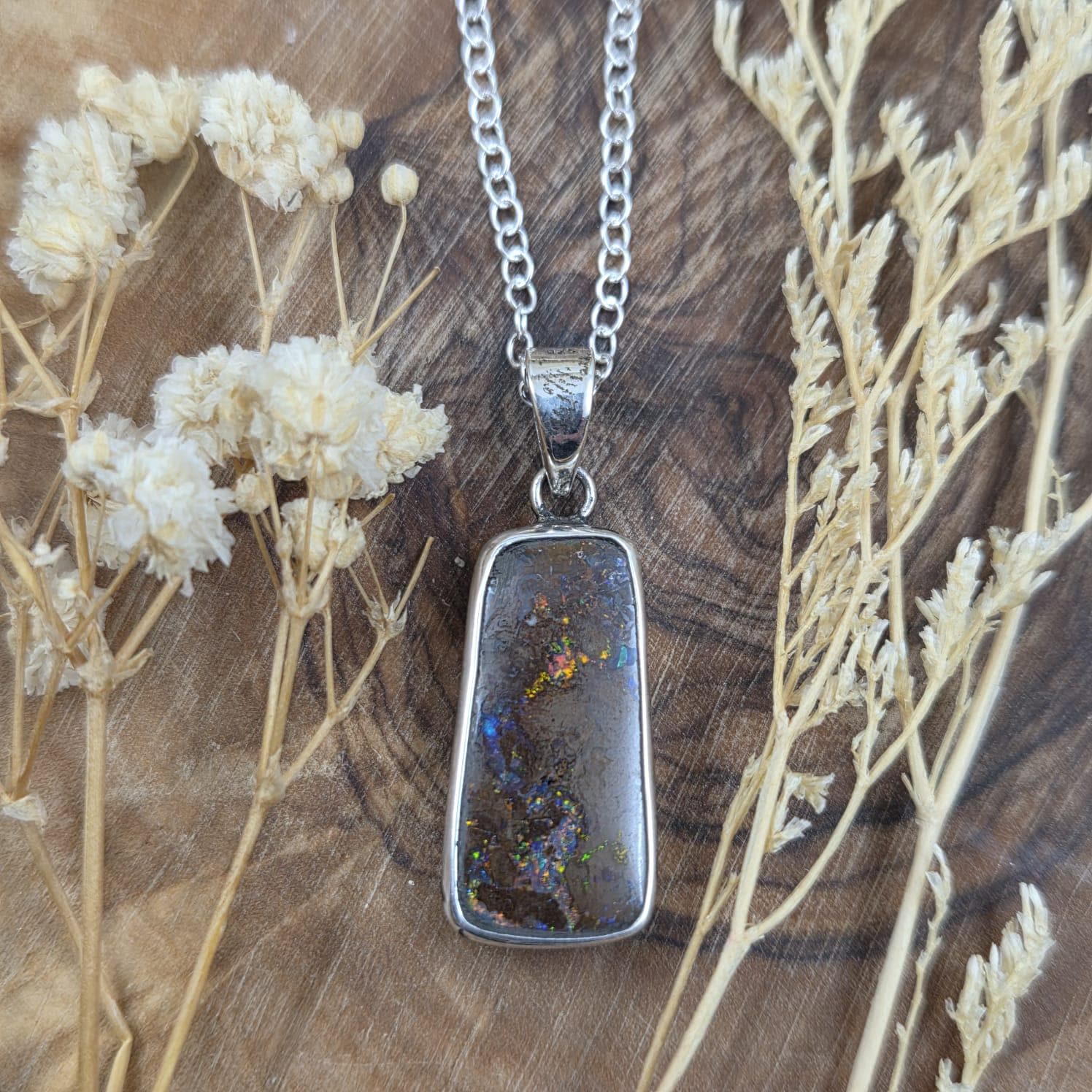 Australian Boulder Opal Pendant: Sterling Silver, Handmade, October Birthstone Jones Stones