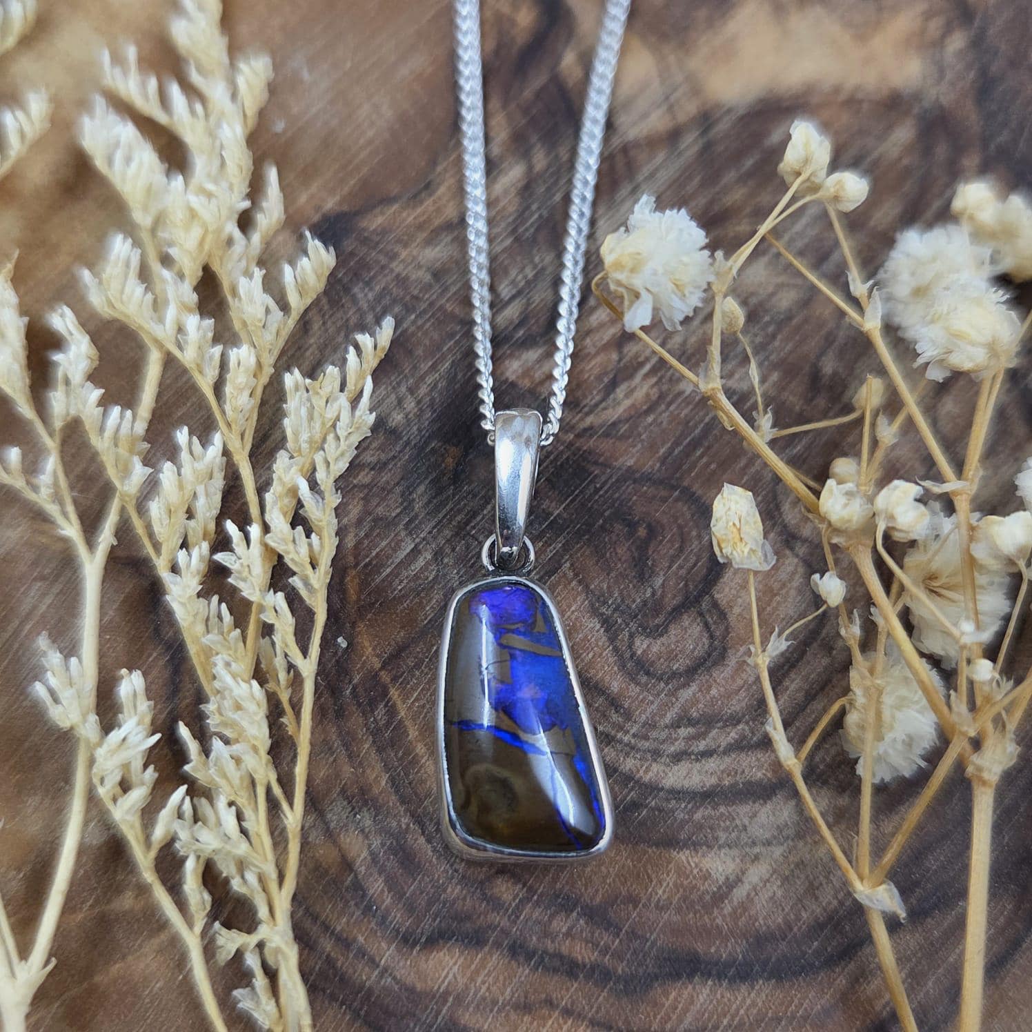 Australian Boulder Opal Pendant: Sterling Silver Gemstone, October Birthstone Jones Stones