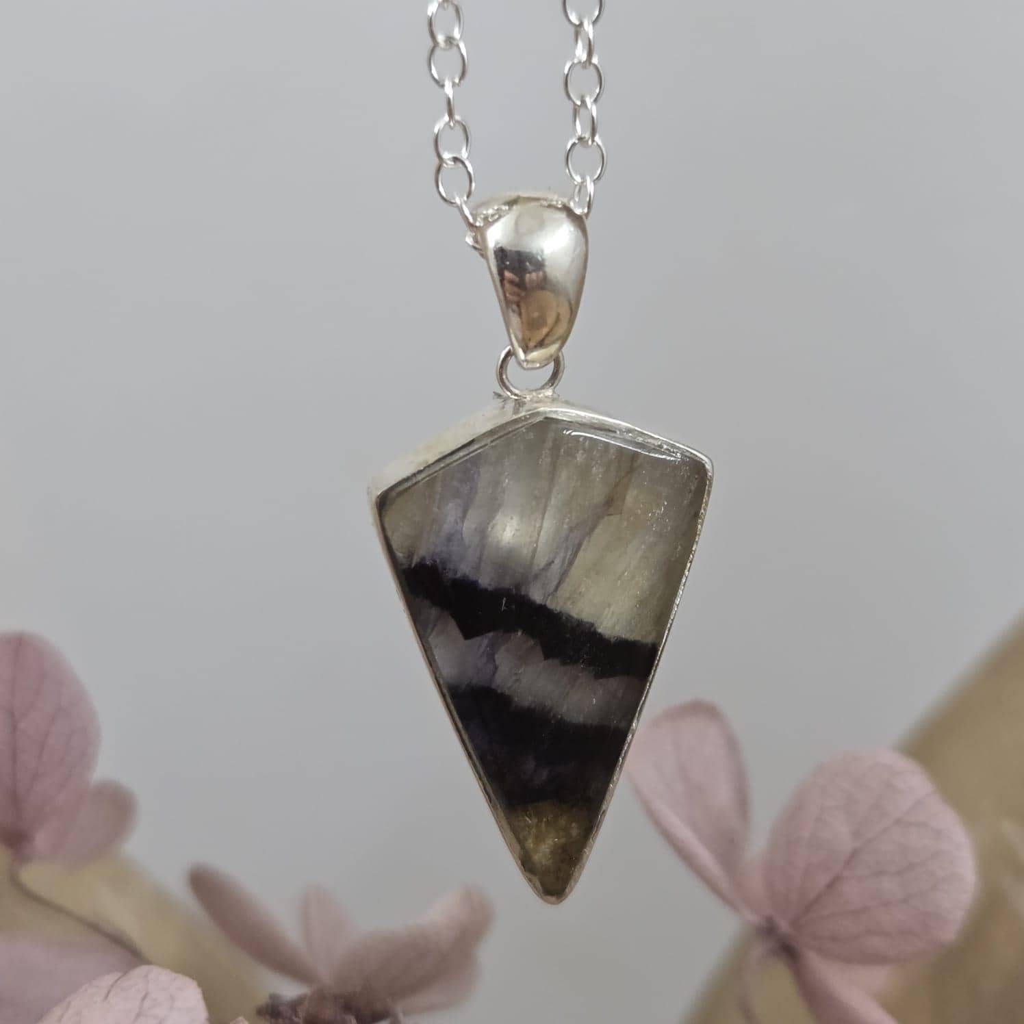 Blue John Pendant: Sterling Silver Derbyshire Fluorite Necklace Jones Stones