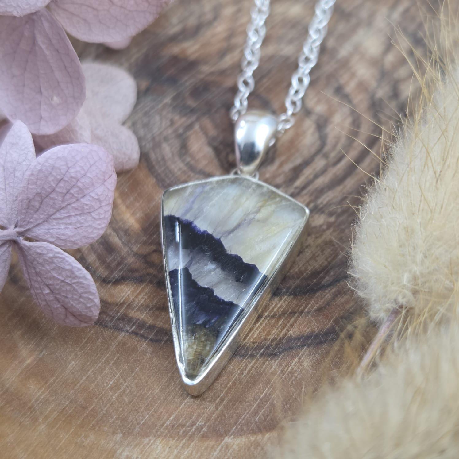 Blue John Pendant: Sterling Silver Derbyshire Fluorite Necklace Jones Stones