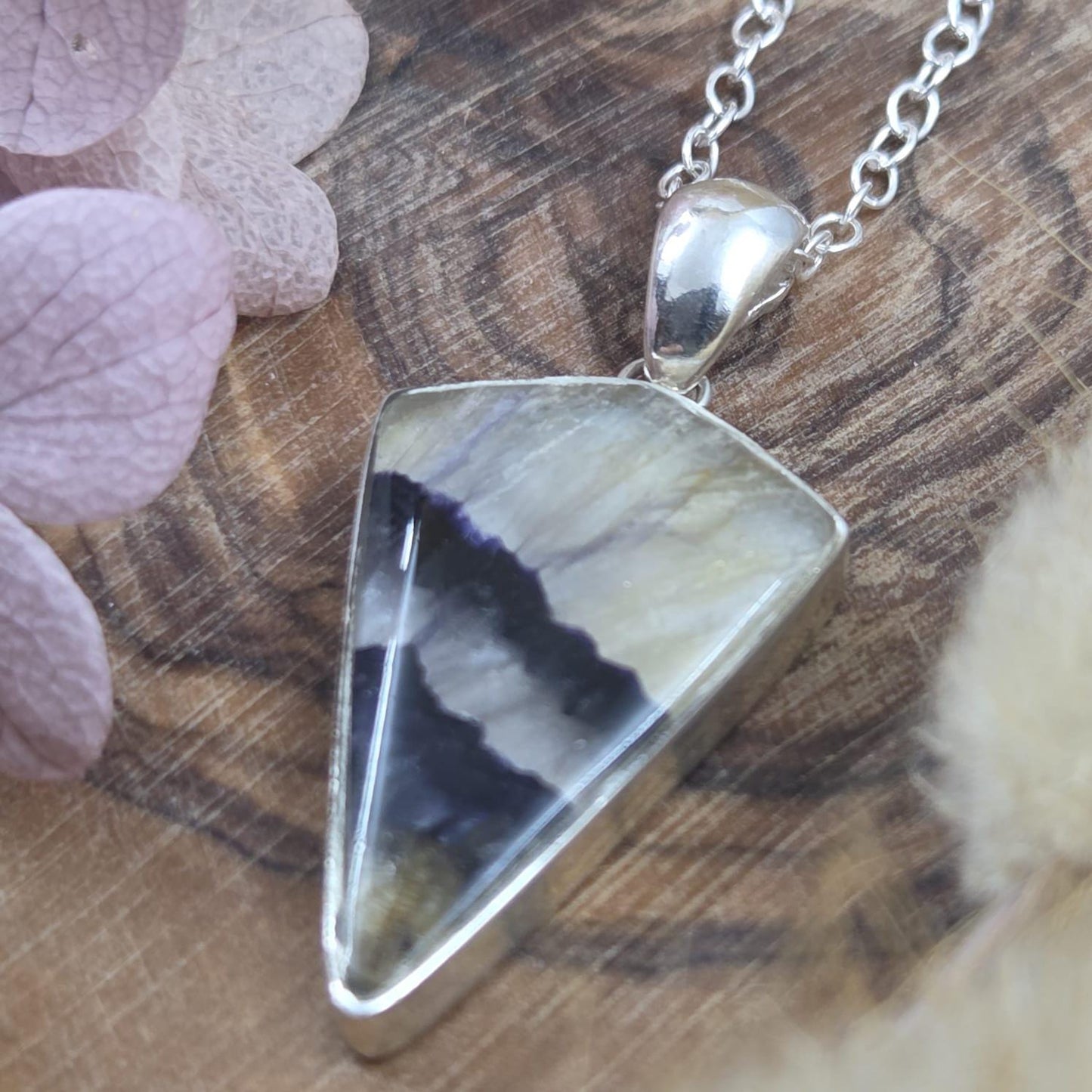 Blue John Pendant: Sterling Silver Derbyshire Fluorite Necklace Jones Stones